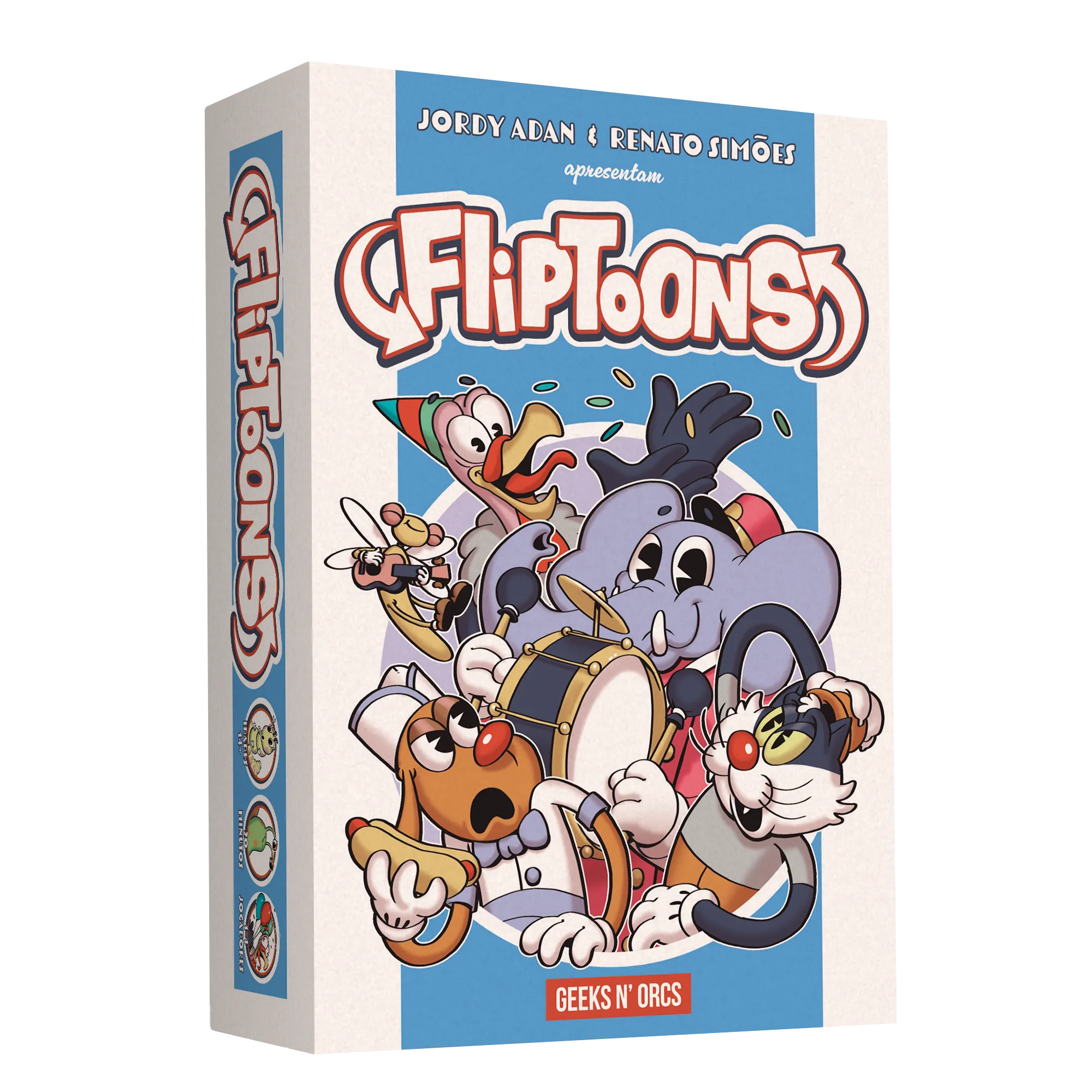 Caixa do jogo FlipToons, com personagens de desenho animado